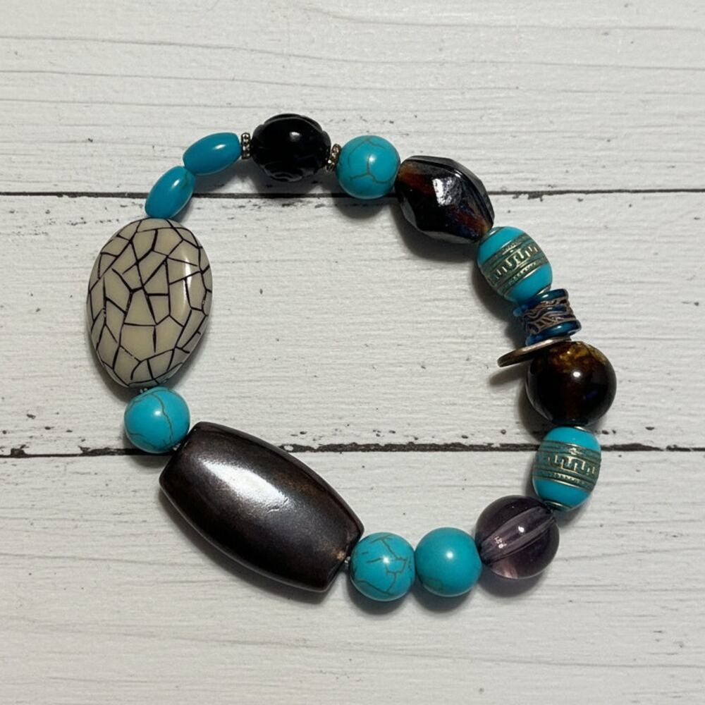 Faux Turquoise Southwestern Beaded Bracelet Boho Western Handmade Jewelry